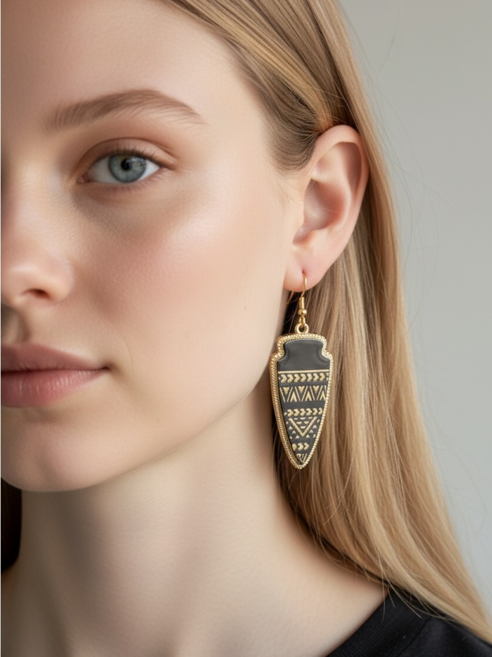 9/23 Gold and Black Geometric Drop Earrings - Women Jewelry